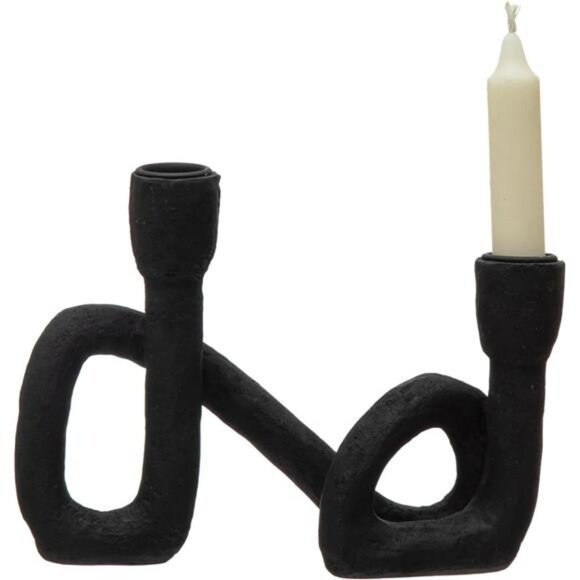 Black sculptural double taper candle holder modern resin centerpiece home decor - Picture 5 of 8